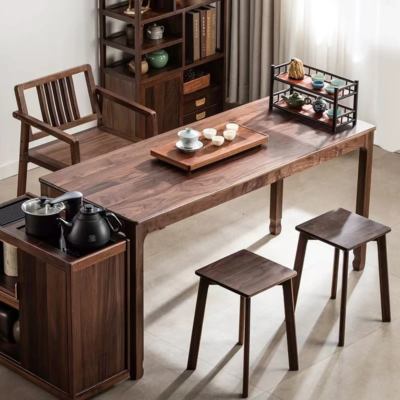 北美黑胡桃木茶桌椅组合原木家用阳台茶桌客厅新中式茶几功夫茶台