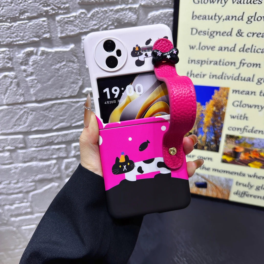 原创猫咪黑色适用vivo xflip折叠手机壳创意腕带XFLIP卡通ins支架