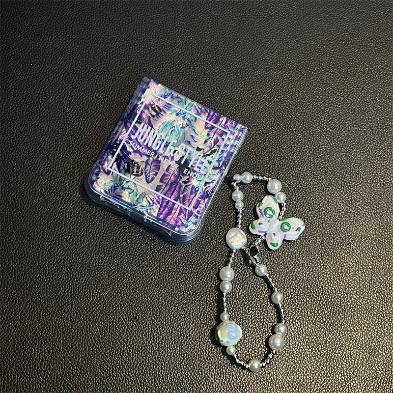 新款镭射羽毛纹蝴蝶p50pocket折叠手机壳创意链pocket 2彩色个性