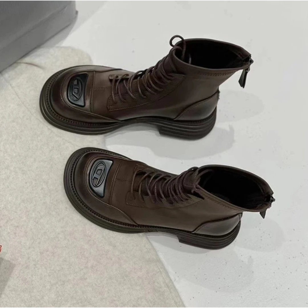 9807款-系带瘦瘦靴女新款英伦风复古厚底增高马丁靴