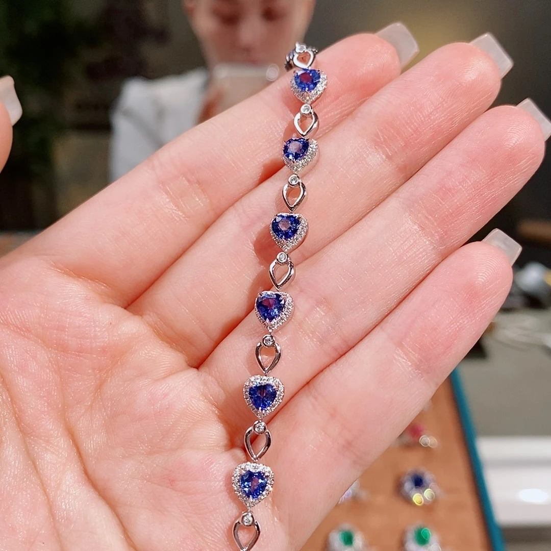 蓝宝石手链18K金镶嵌3.29ct