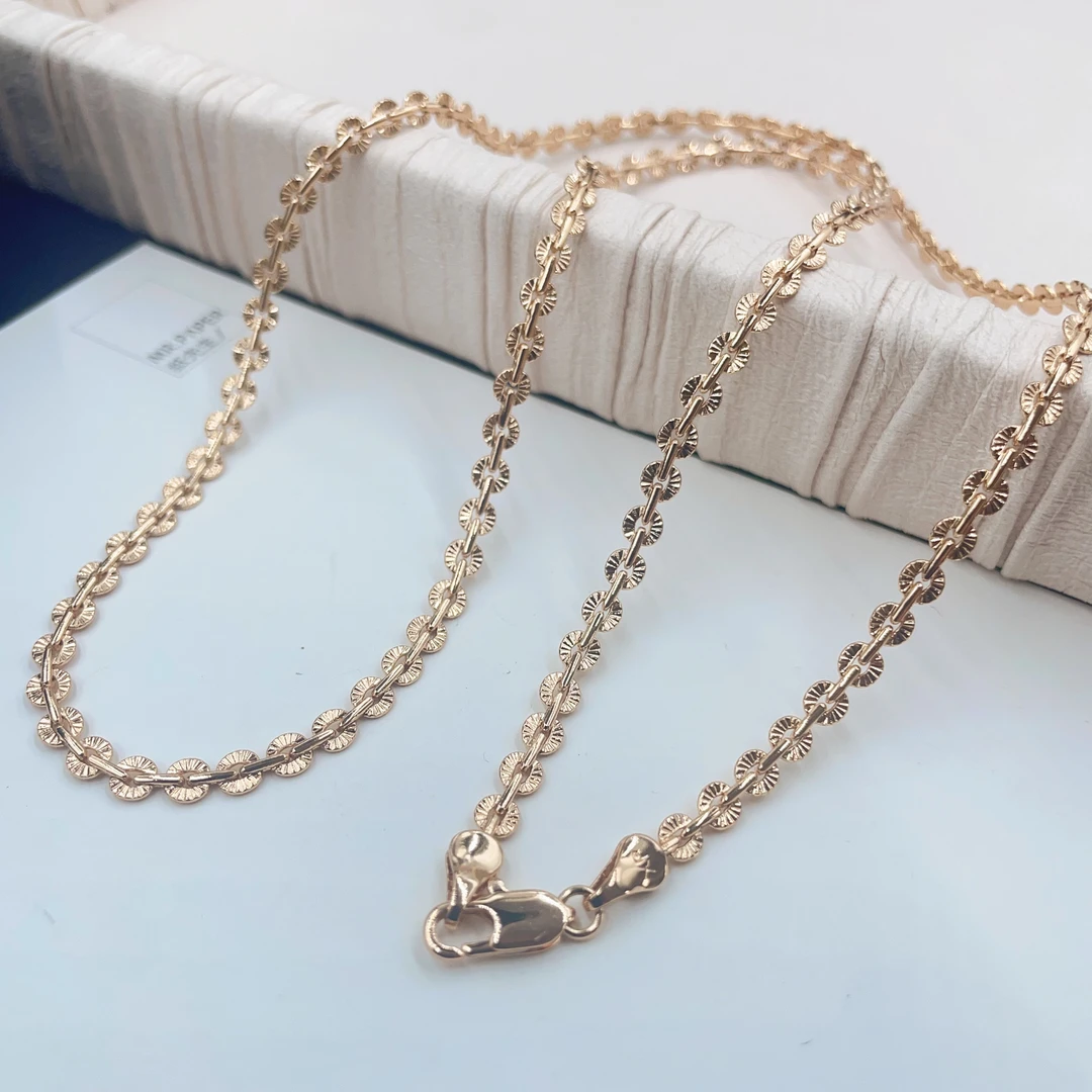 香槟色编织立体切割车花项链60cm多样性发货-1581