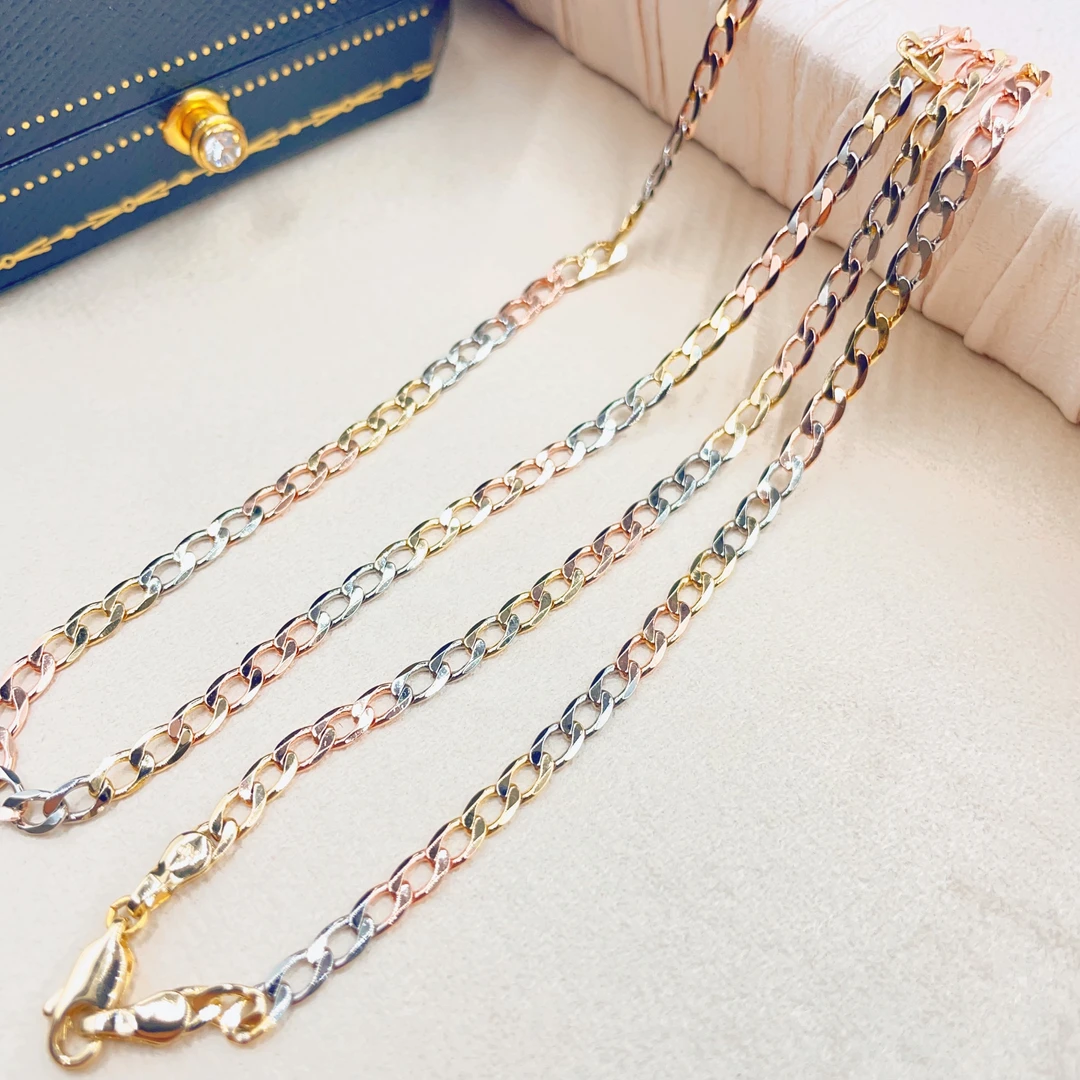 项链 意式三彩宽扁环环相扣项链60cm多样性发货-1702