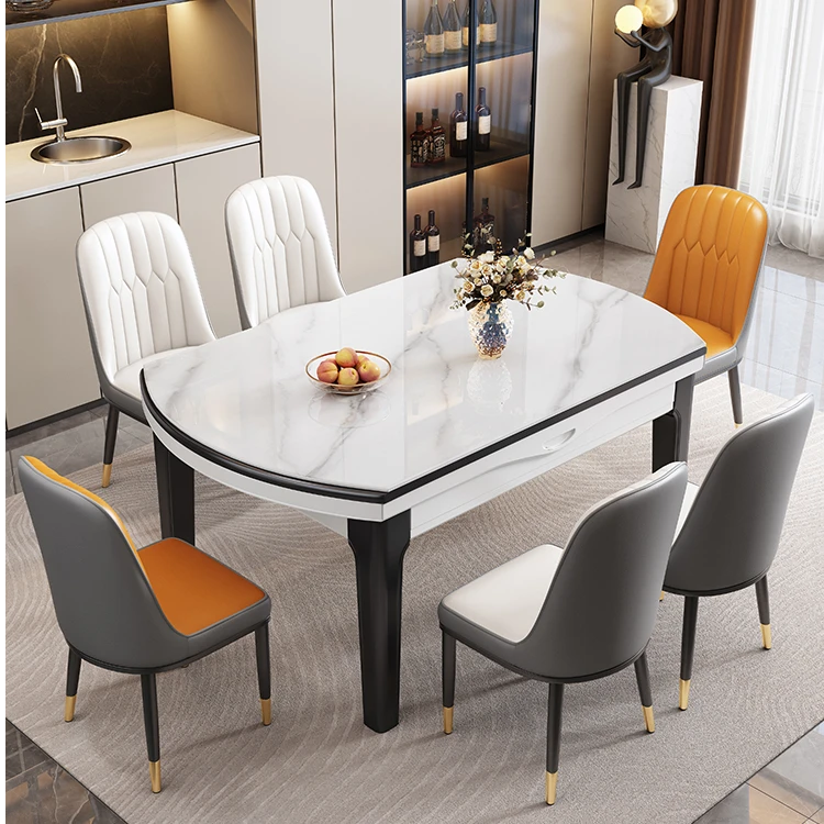 现代简约岩板餐桌伸缩折叠实木方圆两用饭桌家用意式可折叠可伸缩