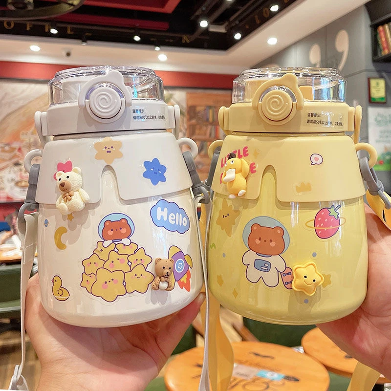 大容量保温杯女生可爱高颜值吸管杯学生水杯316不锈钢双饮大肚杯