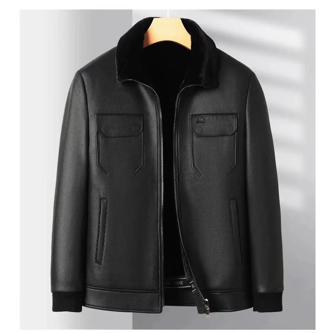 男士冬季高档商务休闲加绒保暖经典翻领夹克外套/8898