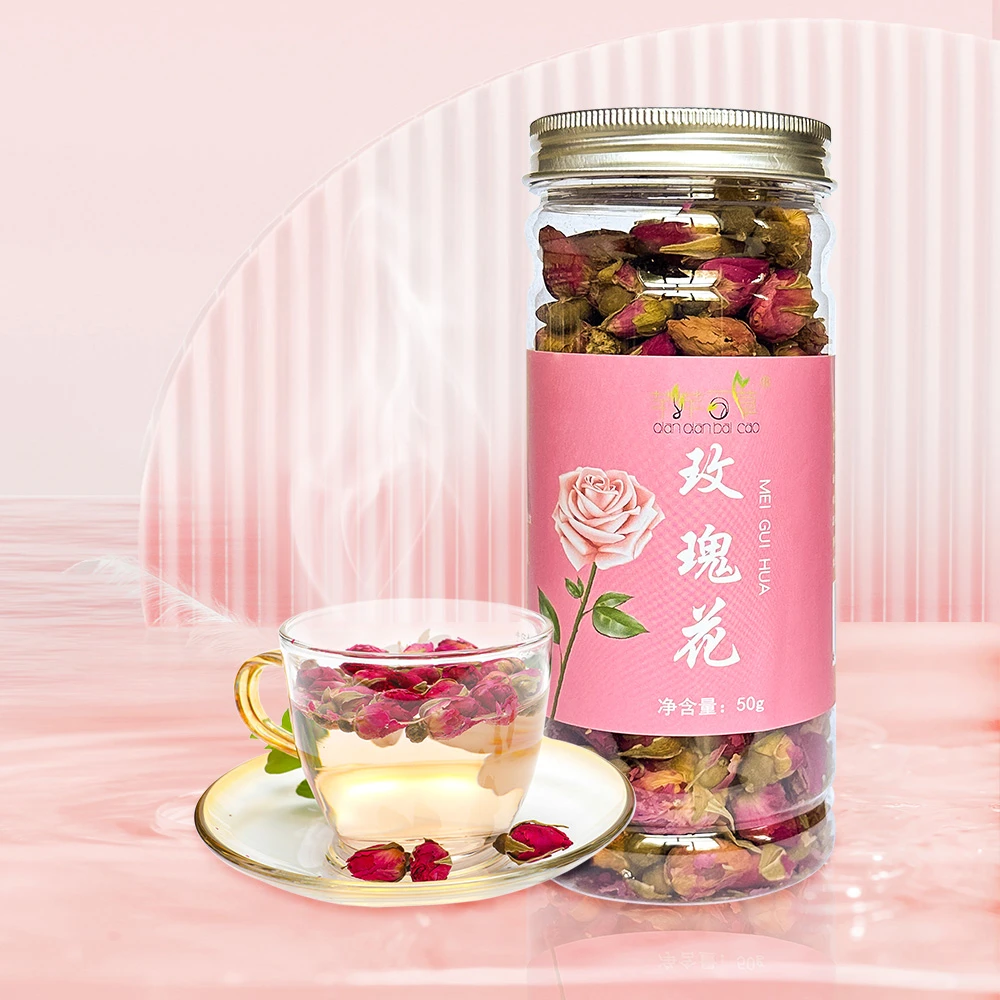 玫瑰花茶50克/罐装干玫瑰泡水墨红玫瑰玫瑰花瓣清香茶汤醇香