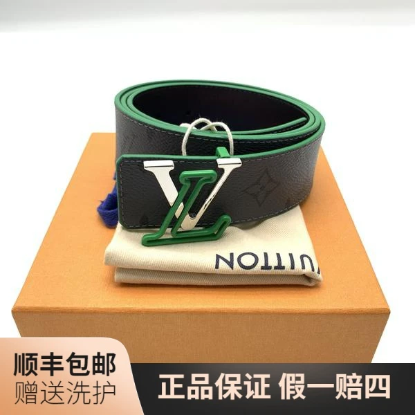99新 LouisVuitton/路易威登 LV黑武士绿色字母搭扣腰带/10017410