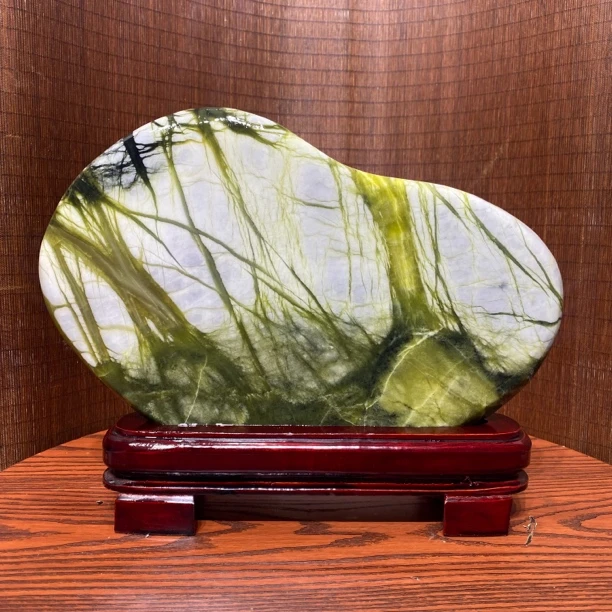 天然奇石玉树石湖畔风情中式玄关家居桌面摆件高25宽32厚2厘米