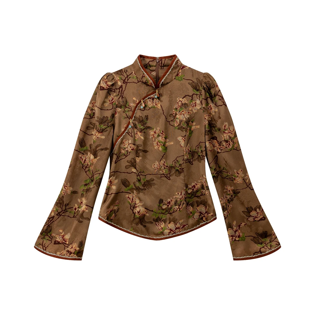 【雨落将晚】深圳原创高端中式国风女装桑蚕丝修身上衣90572