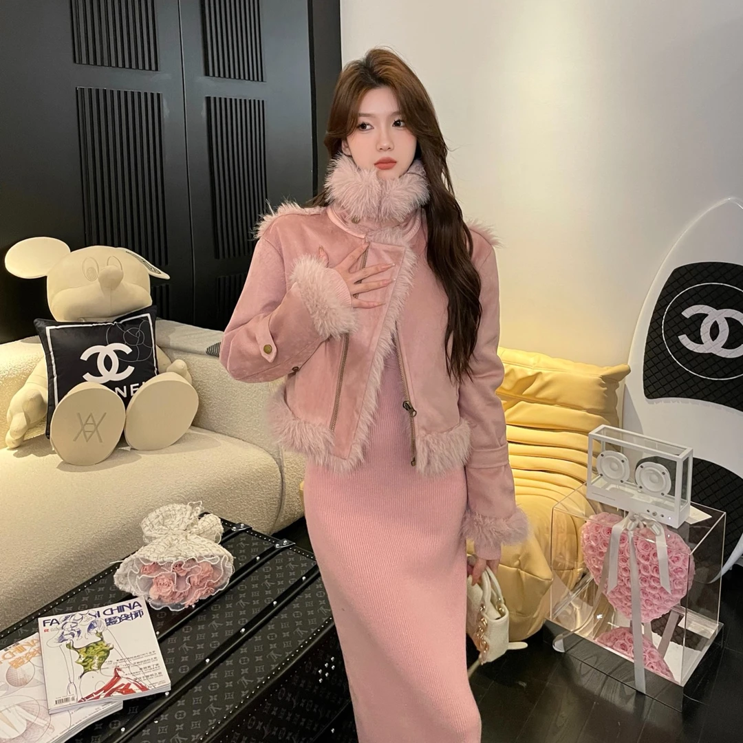 邱肉瑶 加厚设计感拼接机车服时尚气质名媛外套LD22102001