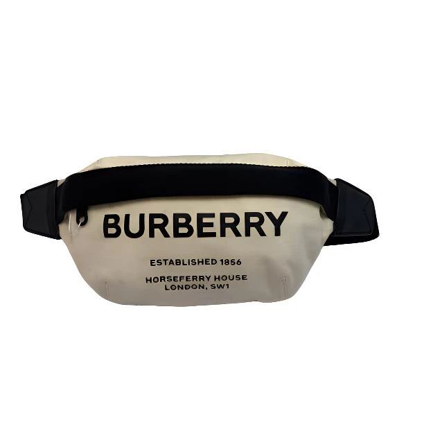 95新 BURBERRY/博柏利 米色帆布腰包/2651号白色时尚印花中古