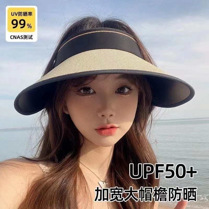 夏季网红同款百搭可折叠遮阳空顶帽户外遮脸草编韩女女士遮阳帽