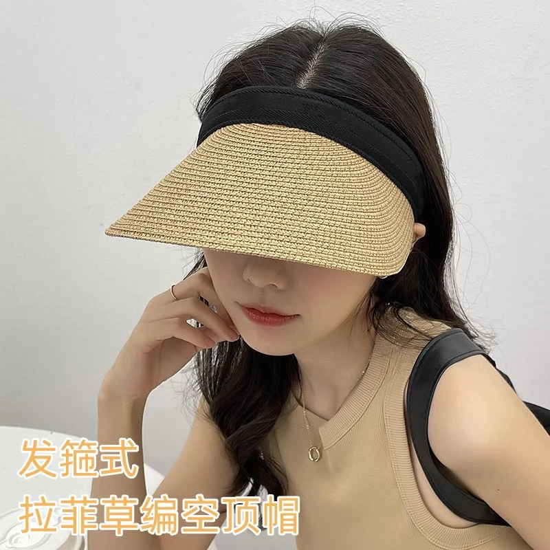 夏季新款帽女拉菲草帽空顶遮阳帽大檐渔夫帽时尚太阳女士百搭草编