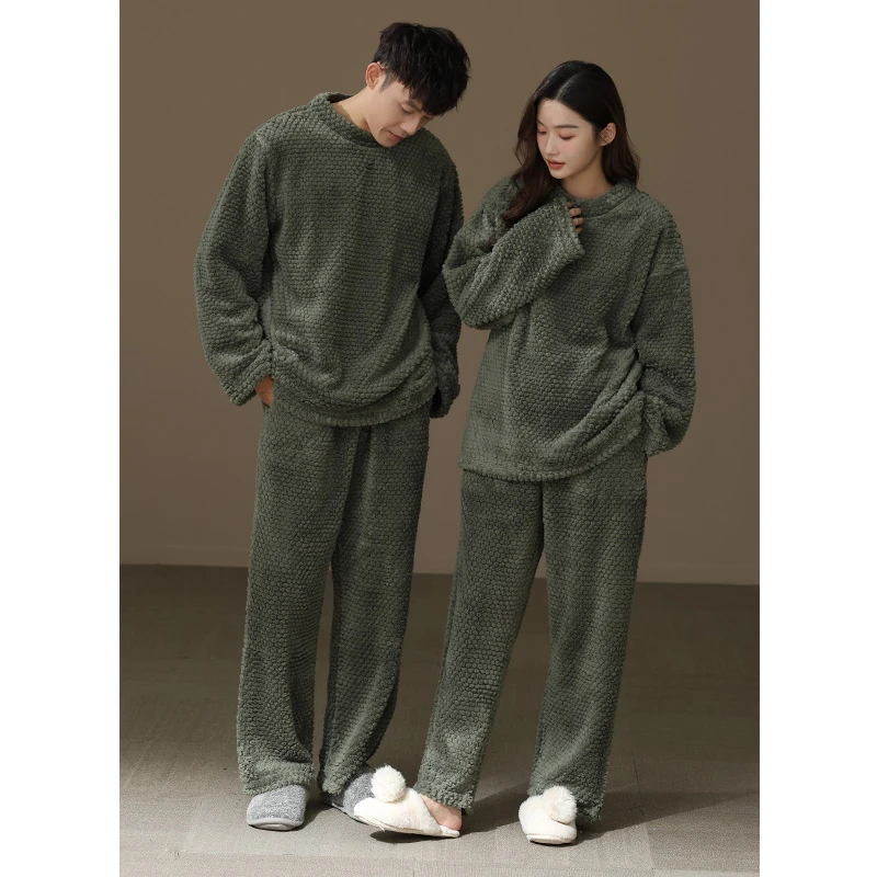 【加厚加绒】情侣装毛绒睡衣秋冬季新款男女珊瑚绒保暖家居服套装