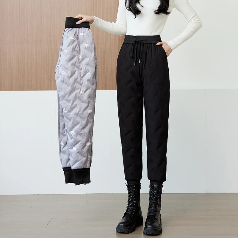 羽绒裤女外穿高腰加厚白鸭绒保暖棉裤休闲百搭束脚运动哈伦裤冬