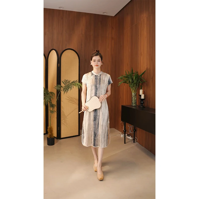 2024年夏季新款妈妈装新中式气质连衣裙中国风复古中老年裙子