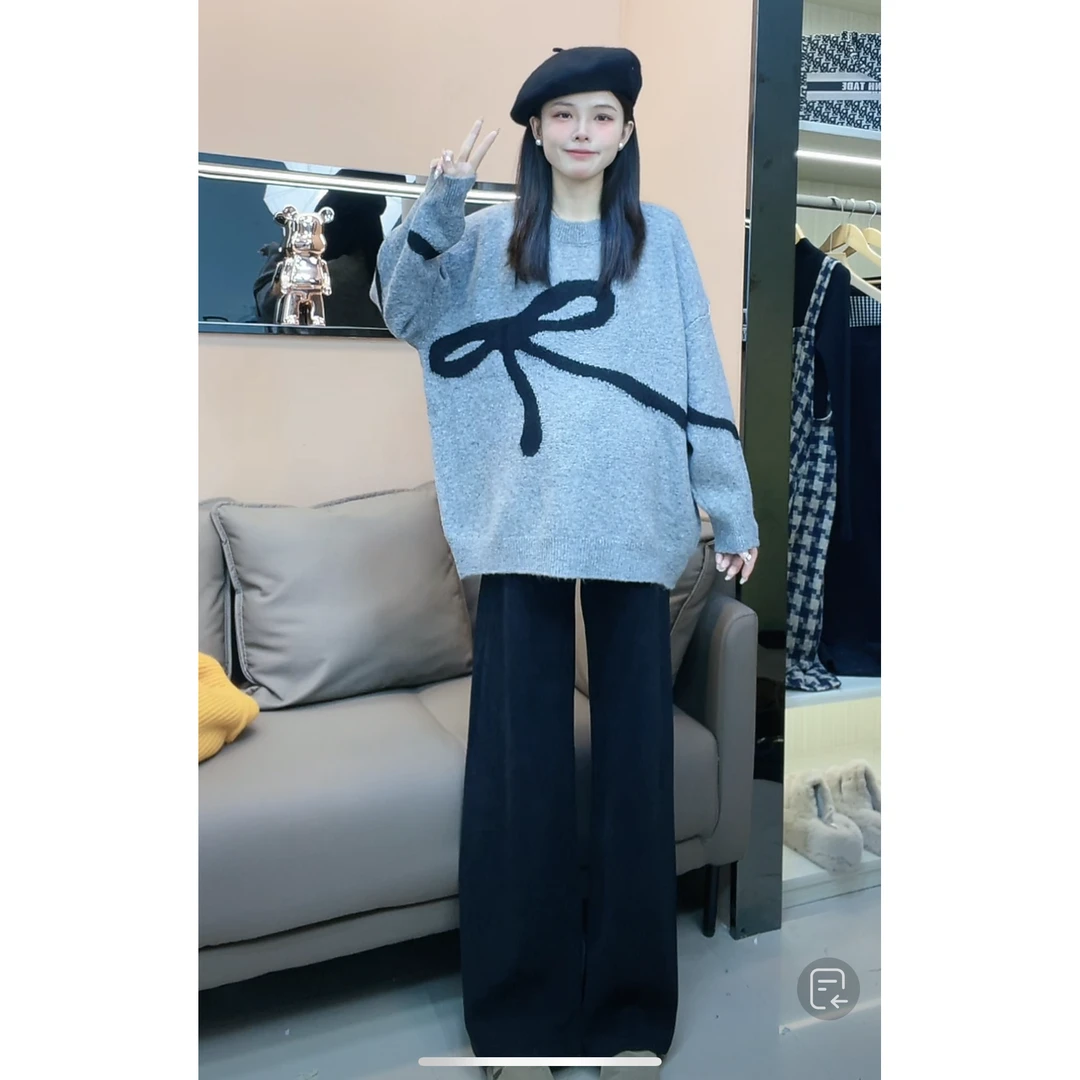 【昕昕家】孕妇两件套春秋休闲显瘦懒惰风灰色上衣+休闲裤子套装