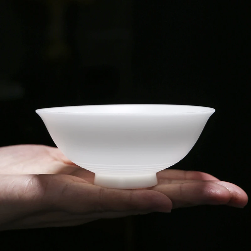 畅发冰种玉瓷薄胎斗笠杯白功夫茶杯主人品茗杯白瓷杯子喝茶茶碗