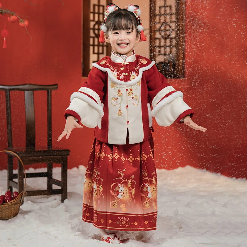西子问汉服女童【福禄】拜年服周岁礼喜庆加绒加厚冬装