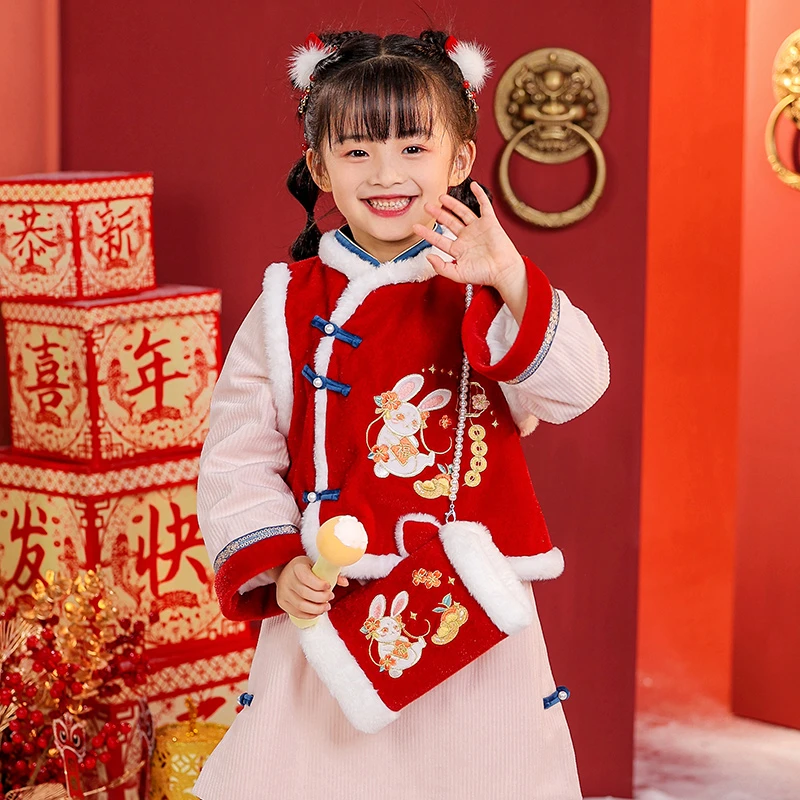西子问汉服女童【禧年】拜年服周岁礼服喜庆改良冬款连衣裙