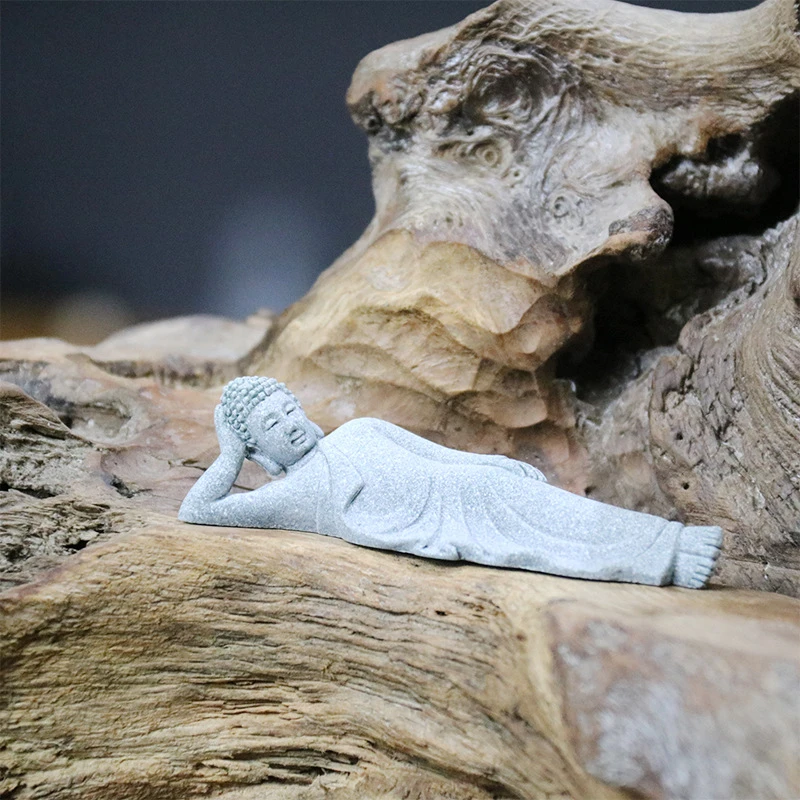 青砂石砂岩卧佛造景鱼缸花盆摆件茶宠茶台摆件