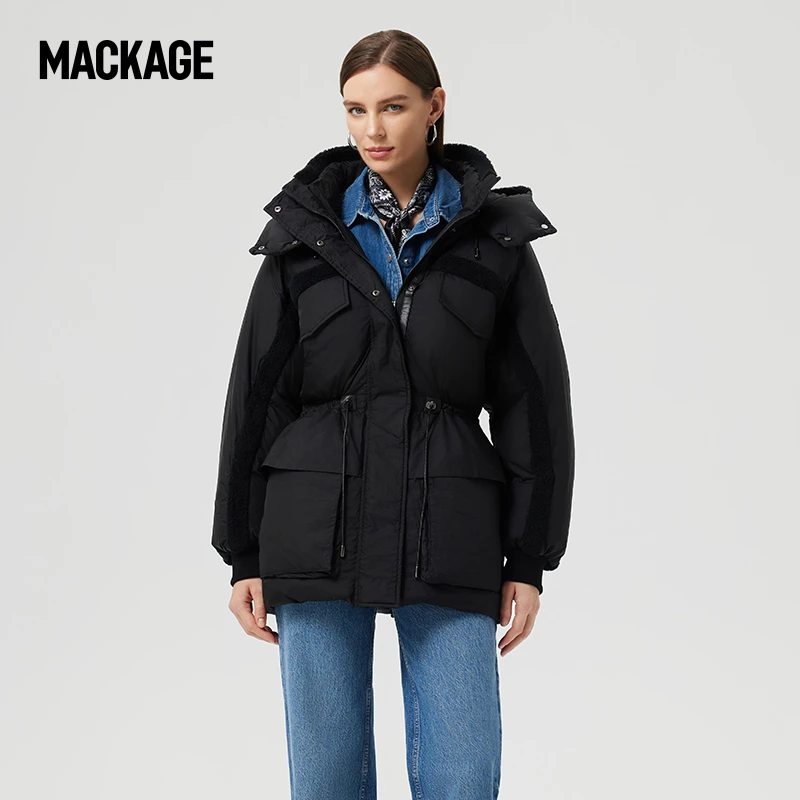 摩登专致系列-MACKAGE女士 LOGAN-R 拼接时尚收腰羽绒服外套上衣