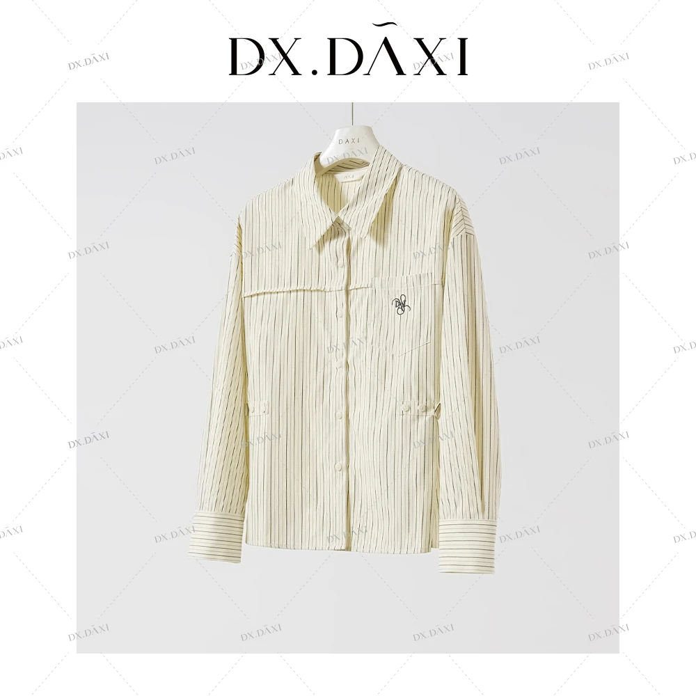 DX.DAXI【冉冉时光】通勤百搭撞色休闲条纹衬衫秋新款宽松长袖上衣