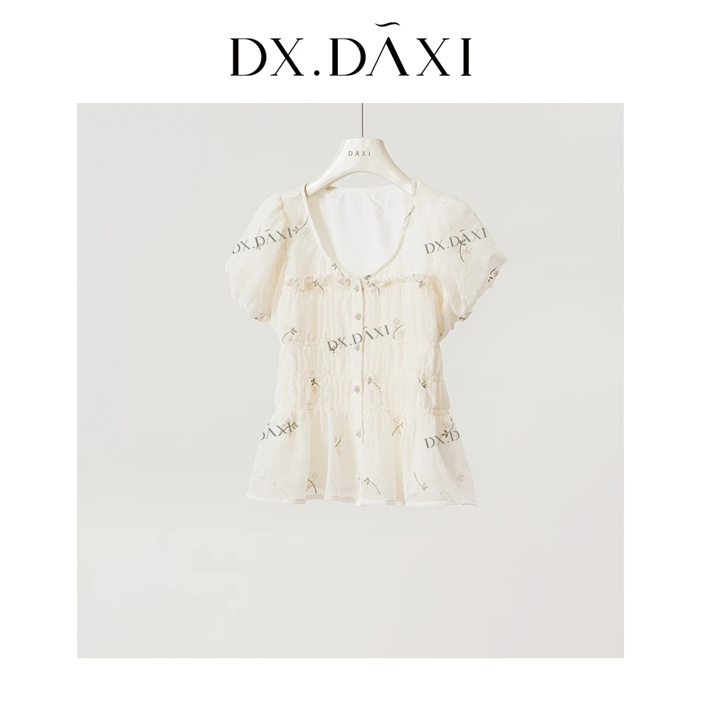 DX.DAXI【甜蜜午后】24夏新款碎花气质时尚泡泡袖短袖百搭精致上衣