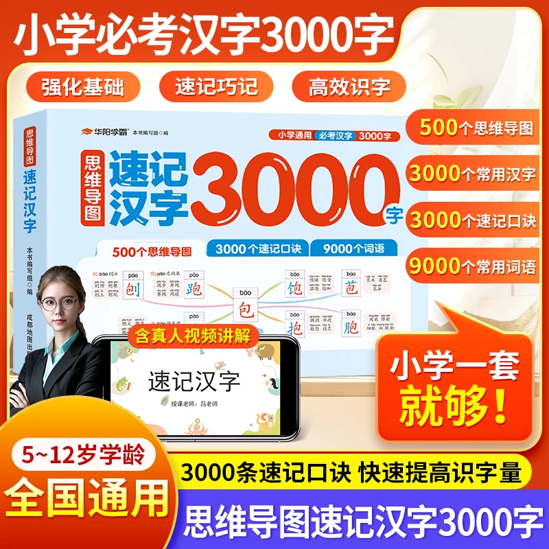 【小学必考汉字3000字】2025新版思维导图速记汉字快速提高识字量