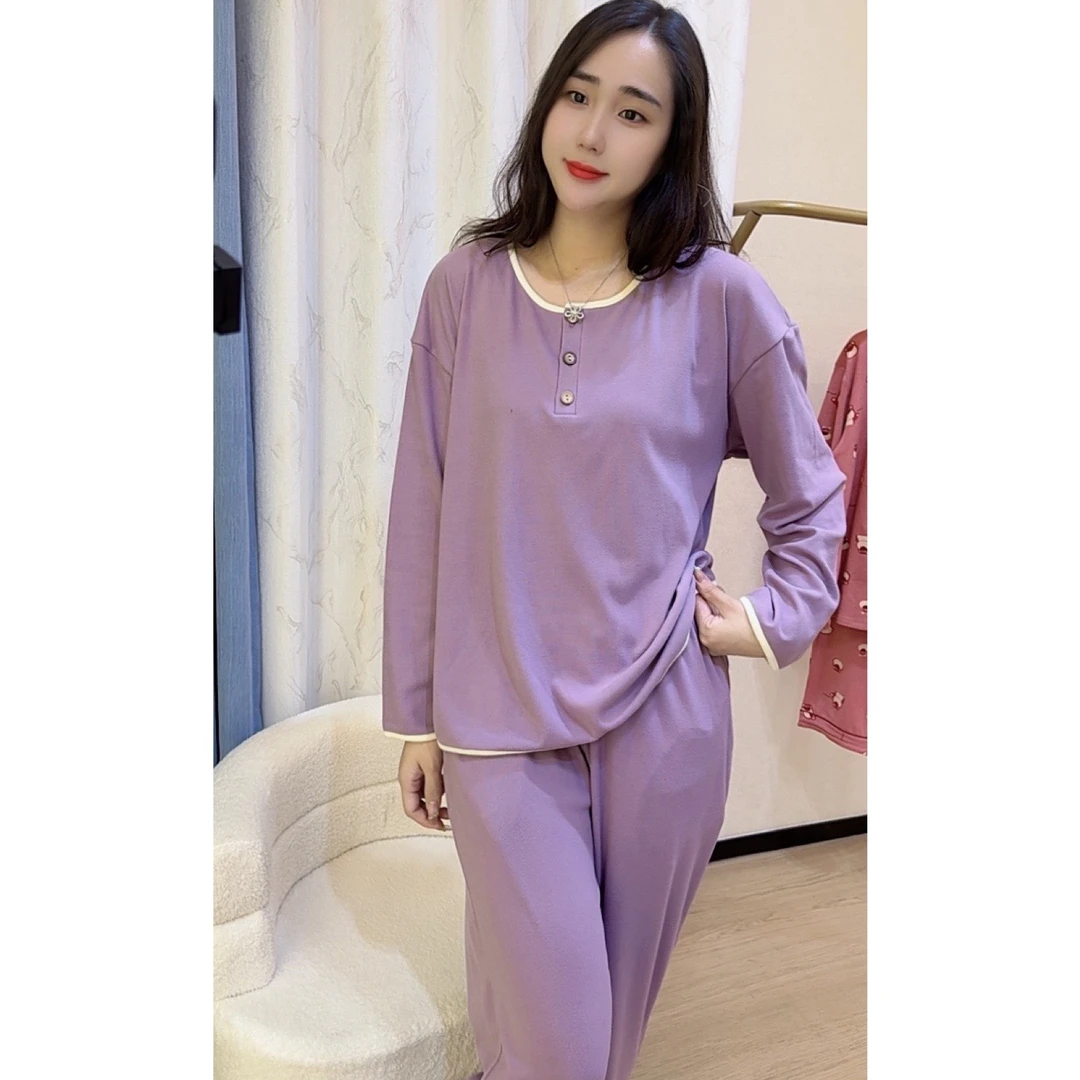 睡衣女冬季新款德绒长袖长裤韩版时尚简约家居服套装（紫气东来）
