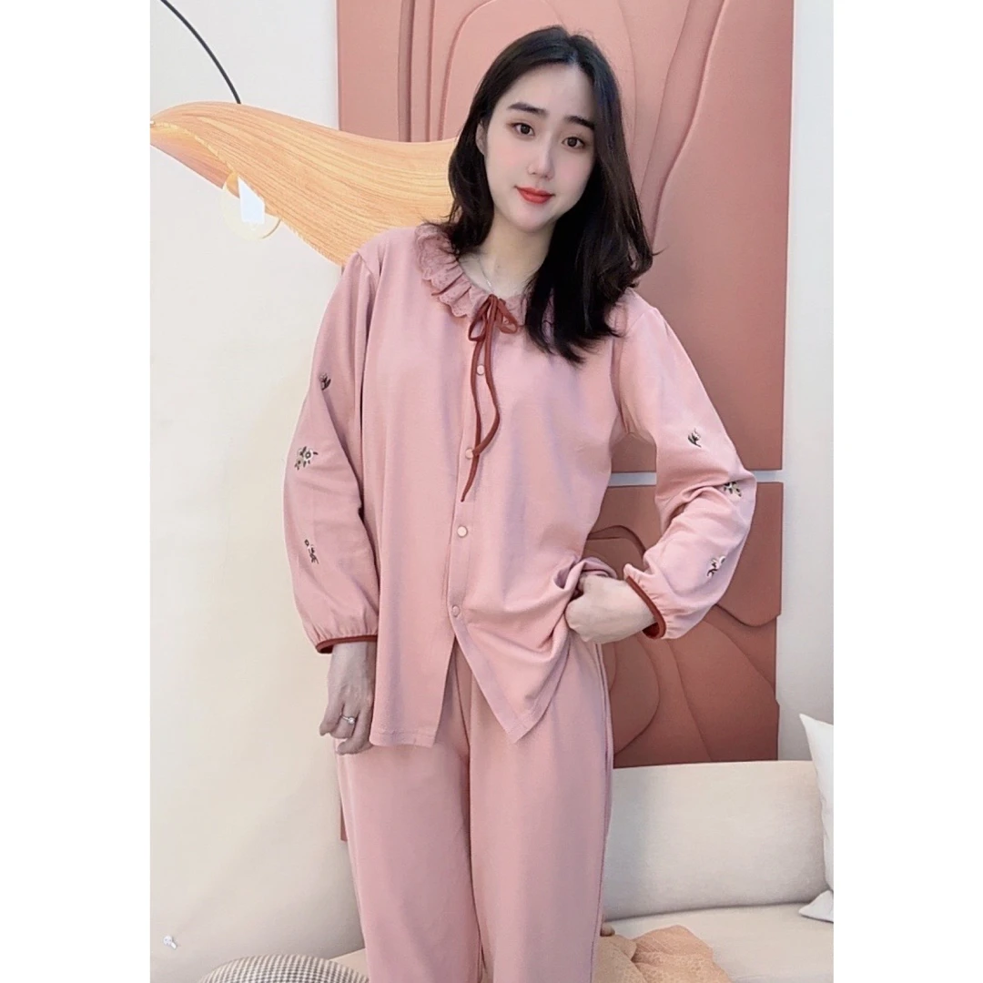 睡衣女冬季新款双面纯棉长袖韩版甜美休闲家居服套装（法式千金）