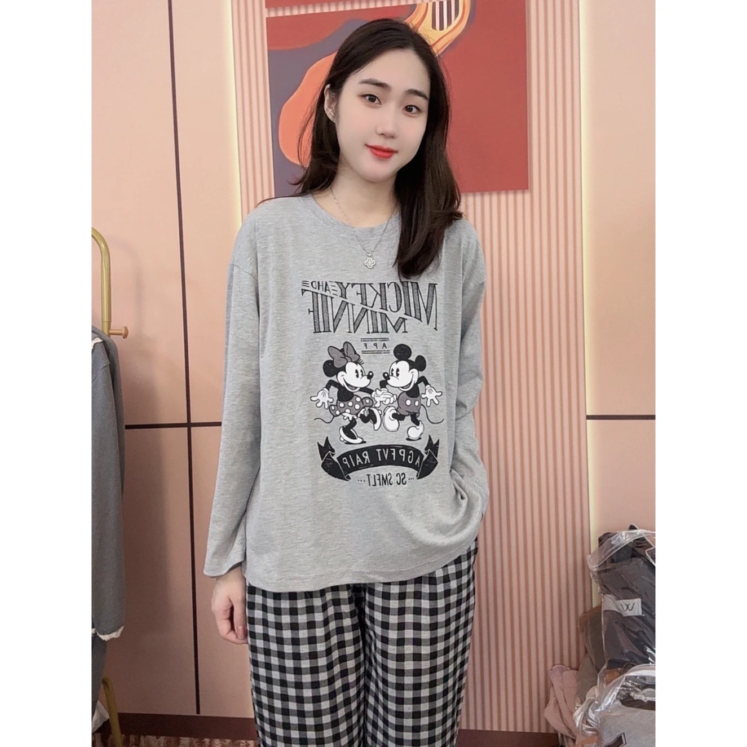 睡衣女冬季新款纯棉长袖长裤韩版甜美可外穿家居服套装（米奇米妮）
