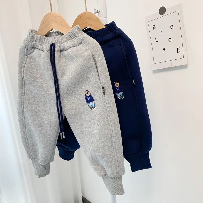 潮童男童加绒加厚裤子冬季一体绒毛毛绒卫裤中小童宝宝洋保暖