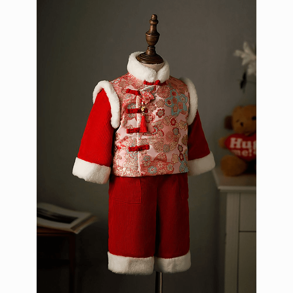 男女童冬款套装2023新款中国风洋气衣服宝宝生日周岁年服加绒加厚