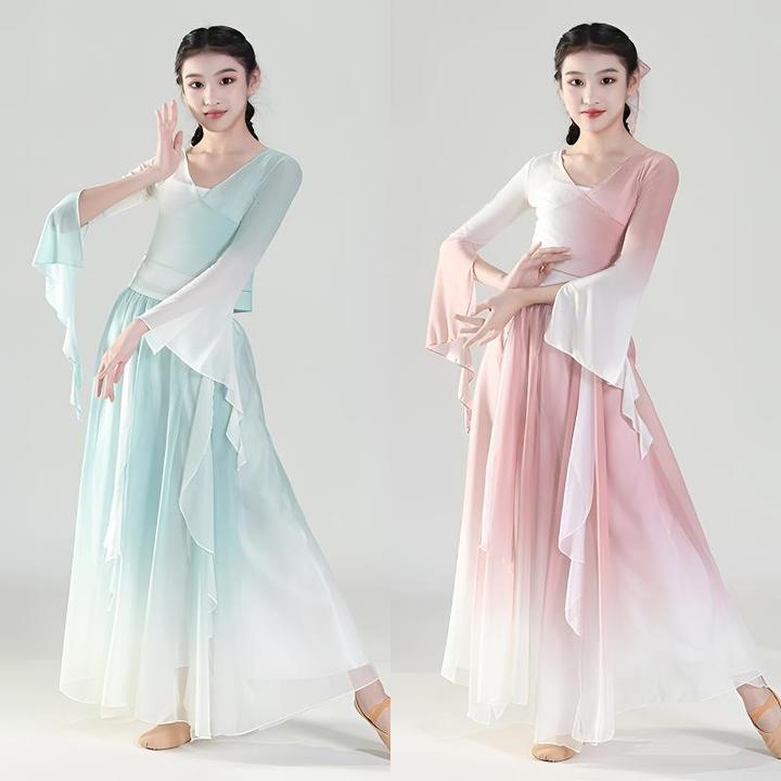 儿童古典舞演出服古风仙气渐变色纱衣飘逸阔腿中国风民族舞扇子舞
