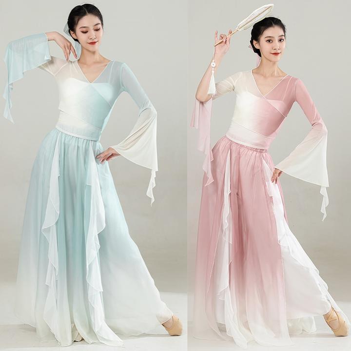 古典舞服女古风身韵渐变色纱衣花瓣阔腿裙裤仙气中国风飘逸民族舞