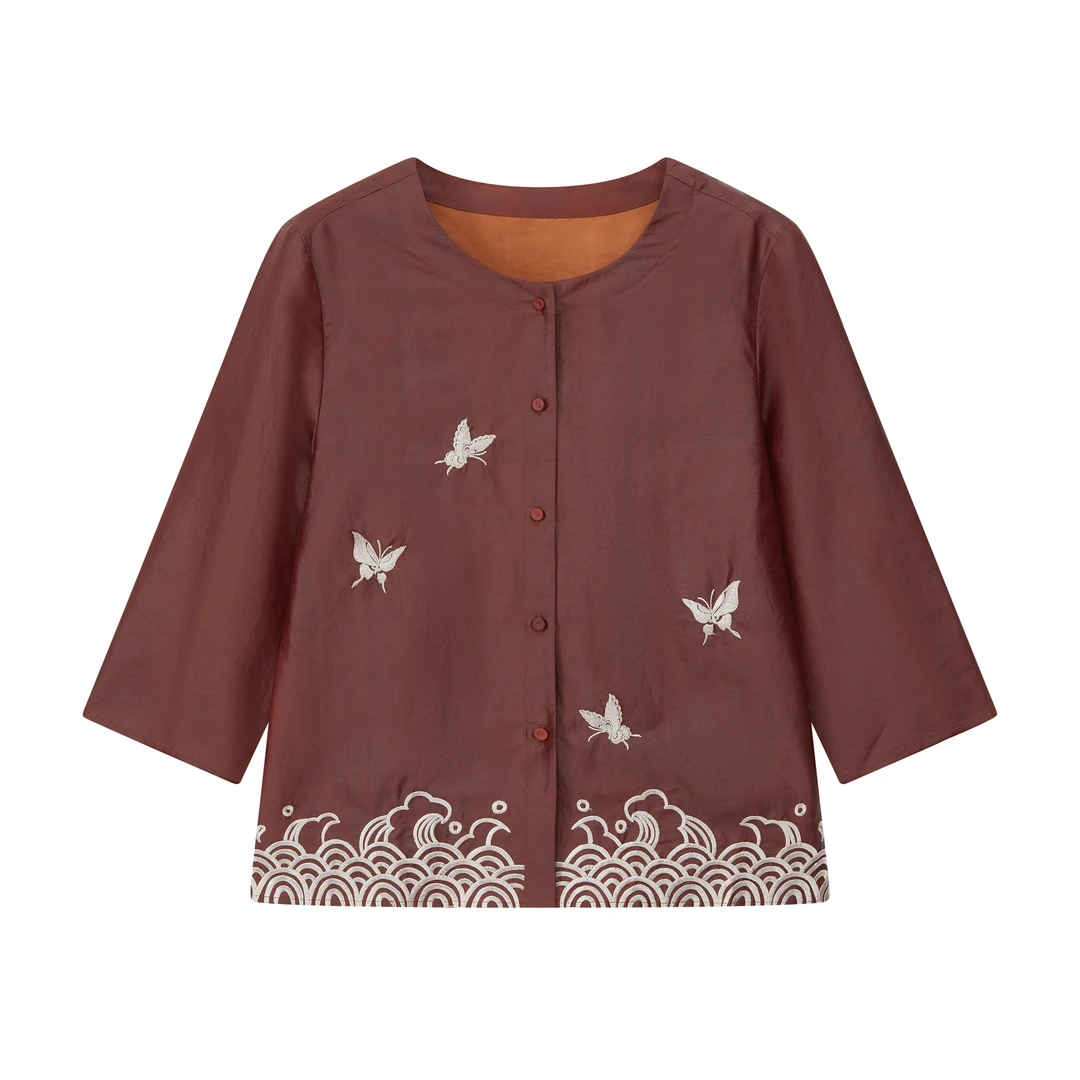 依依高定复古红云纱刺绣时尚气质中国风老油料外套YY-S-ZF762