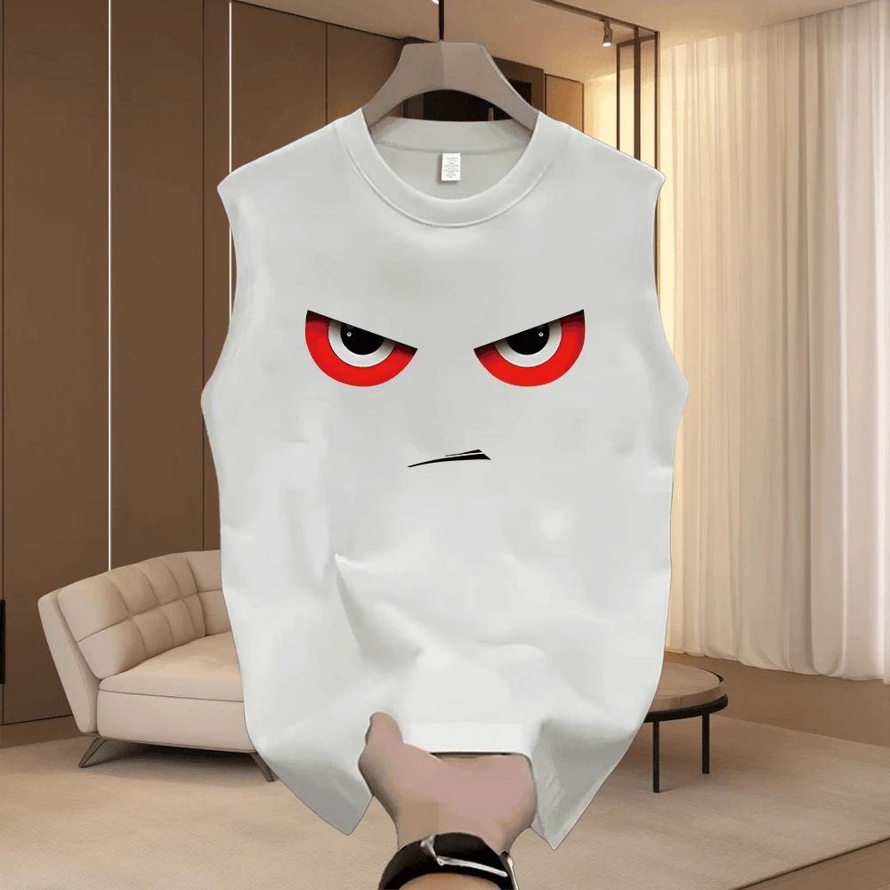 新款夏季宽松休闲美式个性印花男女圆领纯棉无袖背心T恤百搭潮流