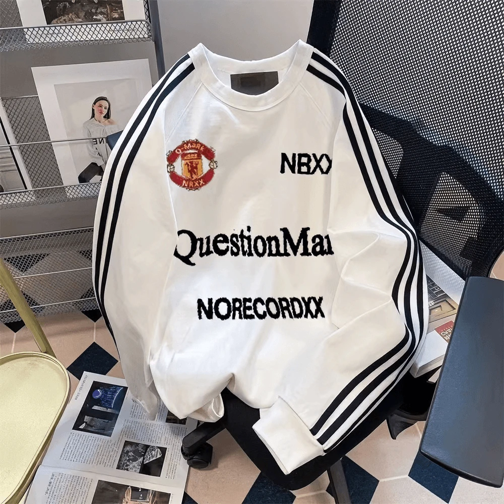 潮牌春秋美式卫衣高街球衣印花运动宽松休闲百搭长袖上衣男女T恤