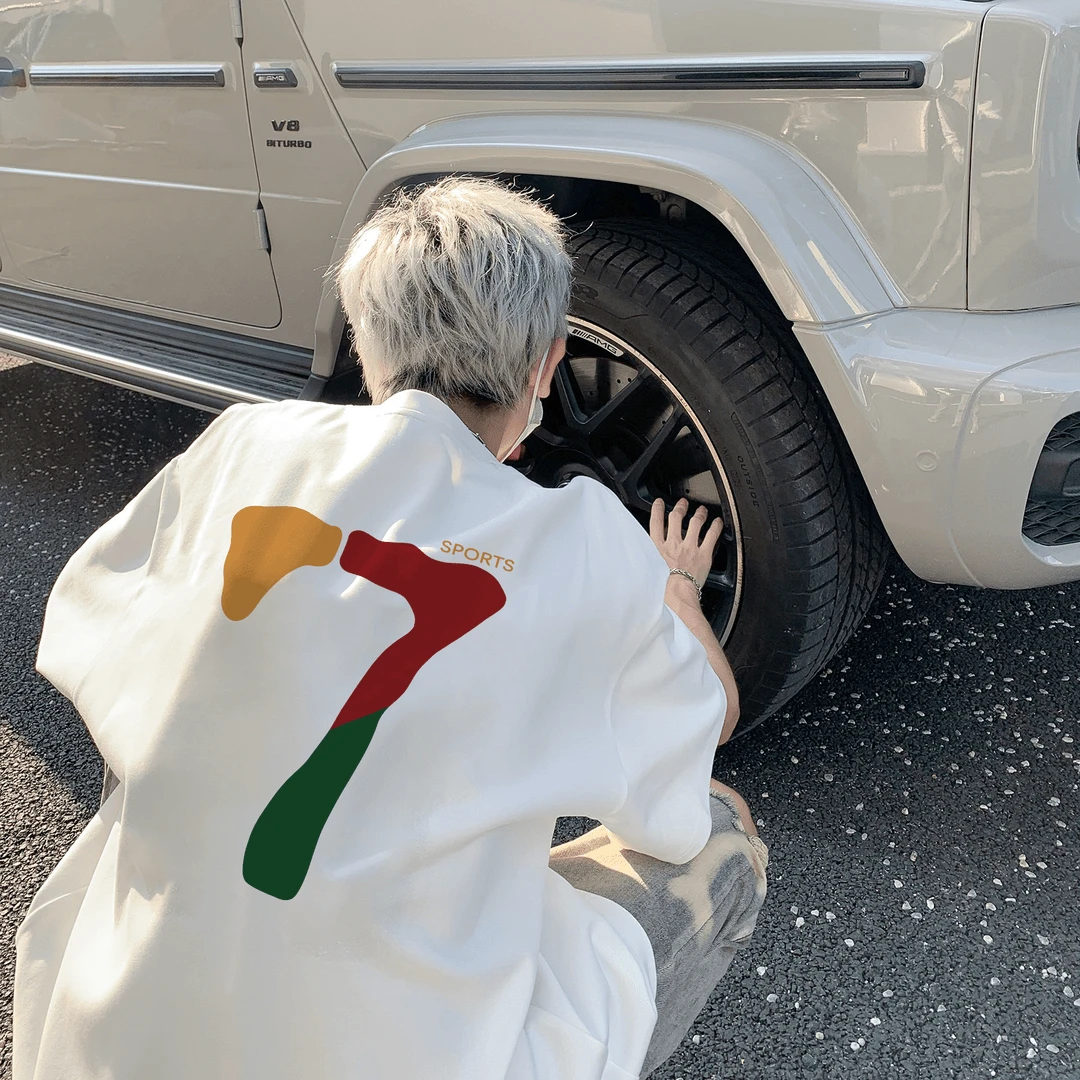 美式复古230g重磅t恤男款夏季潮牌短袖oversize高街数字7印花半袖