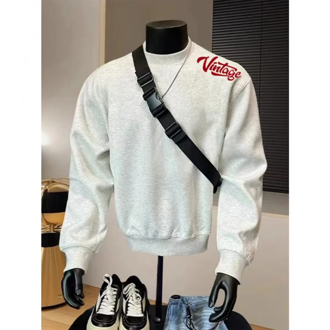 秋冬圆领卫衣男女红字母印花潮ins加绒加厚美式潮牌情侣长袖外套