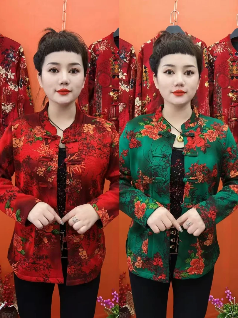 《加绒》两侧代兜牡丹花开衫