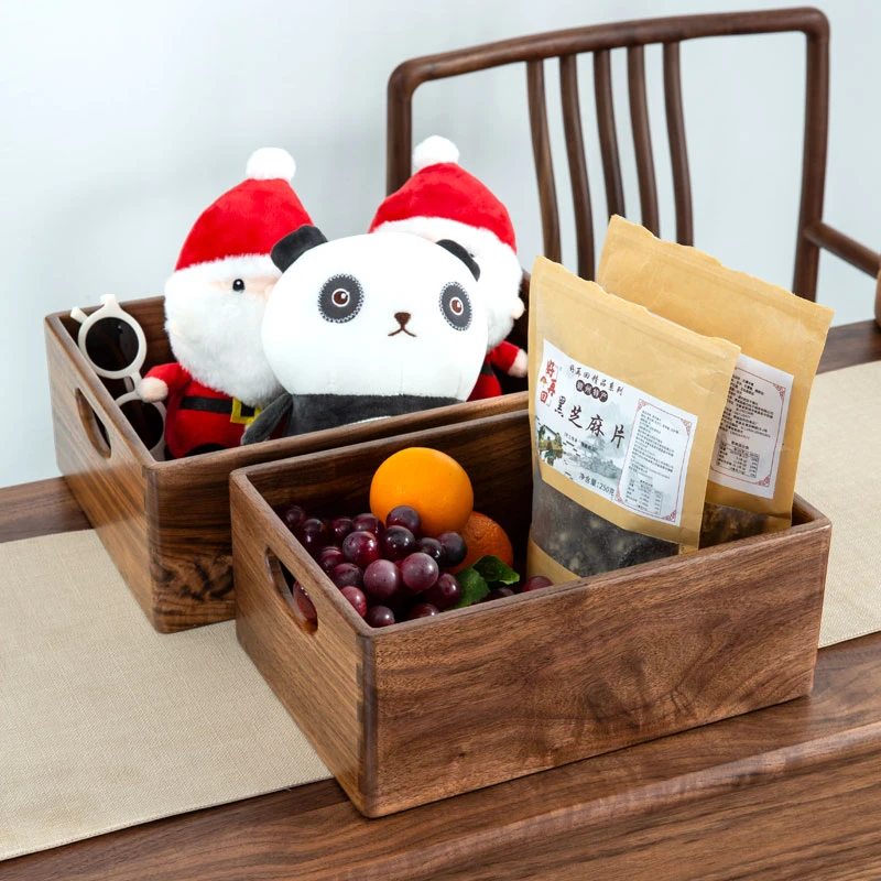 （大号35*25*13）北美黑胡桃木桌面收纳箱长方形储物收纳盒