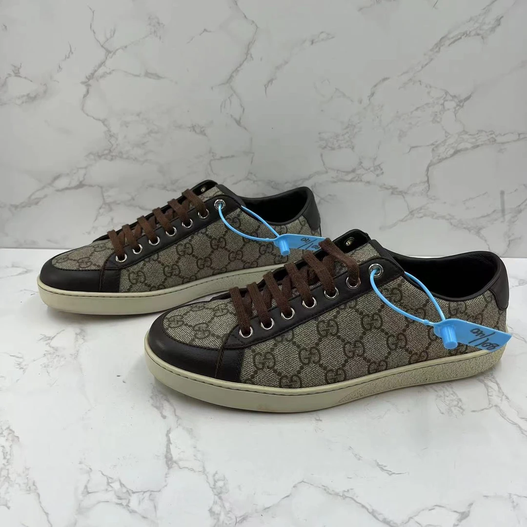95新 GUCCI/古驰 二手男士棕色满印老花休闲舒适百搭时尚板鞋40码