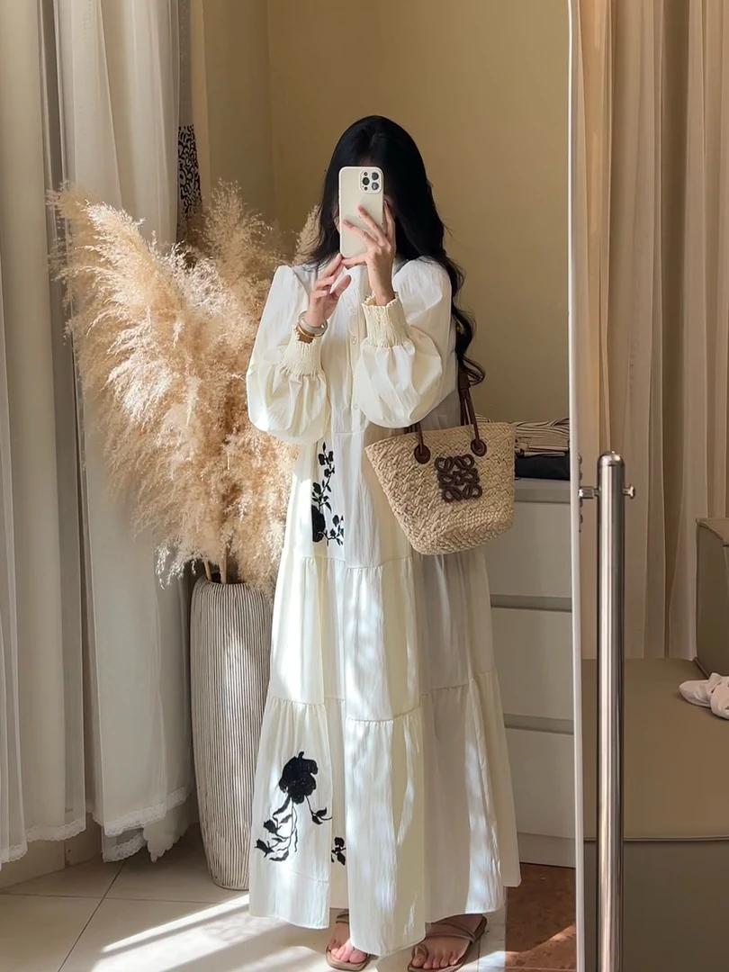 【ROUROU】芳月年华｜专属 新中式刺绣复古民族风拼接连衣裙Ro-2498