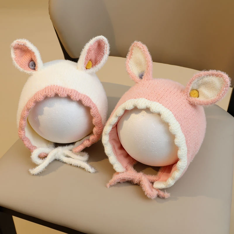 宝宝帽子女童秋冬款洋气毛线帽女婴儿冬季针织帽女孩保暖护耳帽子