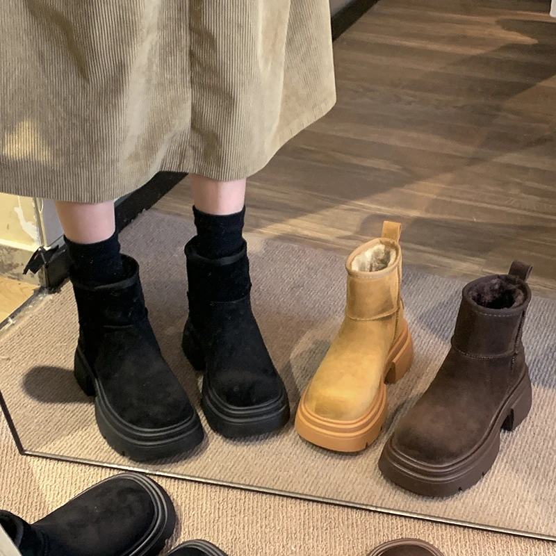 贾不假现货雪地靴2025冬季新款时尚加绒厚底高帮百搭保暖棉瘦瘦靴