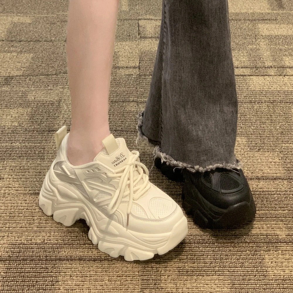 贾不假品牌-网红时尚运动女鞋2025百搭厚底增高爆款ins黑色老爹鞋