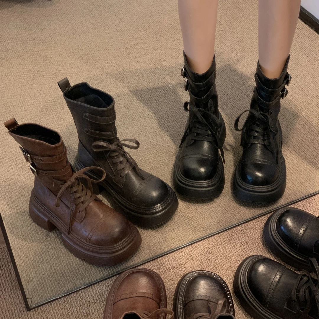 贾不假马丁靴女款2025早冬季新款小个子厚底英伦风时尚机车短靴子